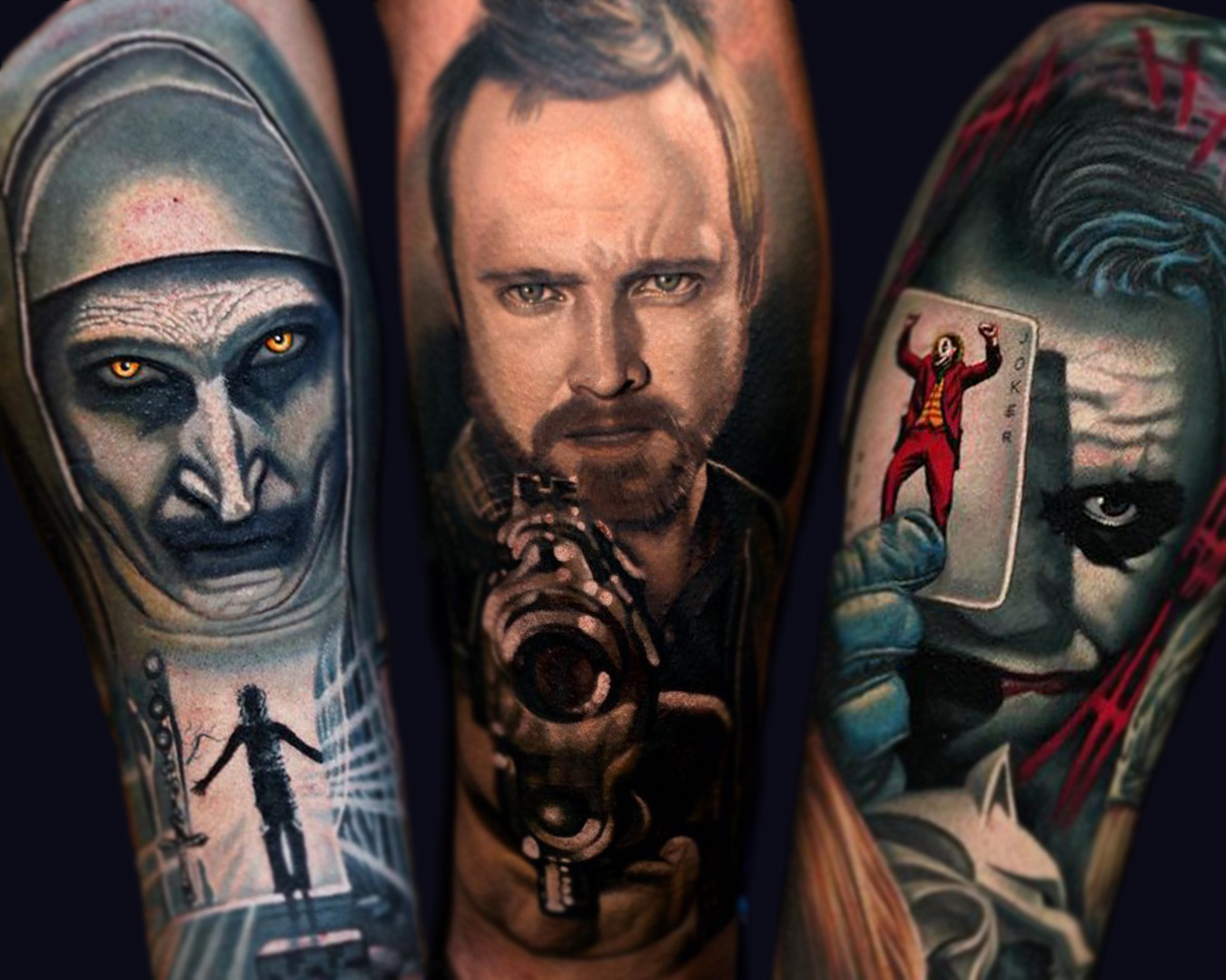 Color Realism Arm Tattoos, The Nun, Breaking Bad, The Joker, By Nikko Hurtado