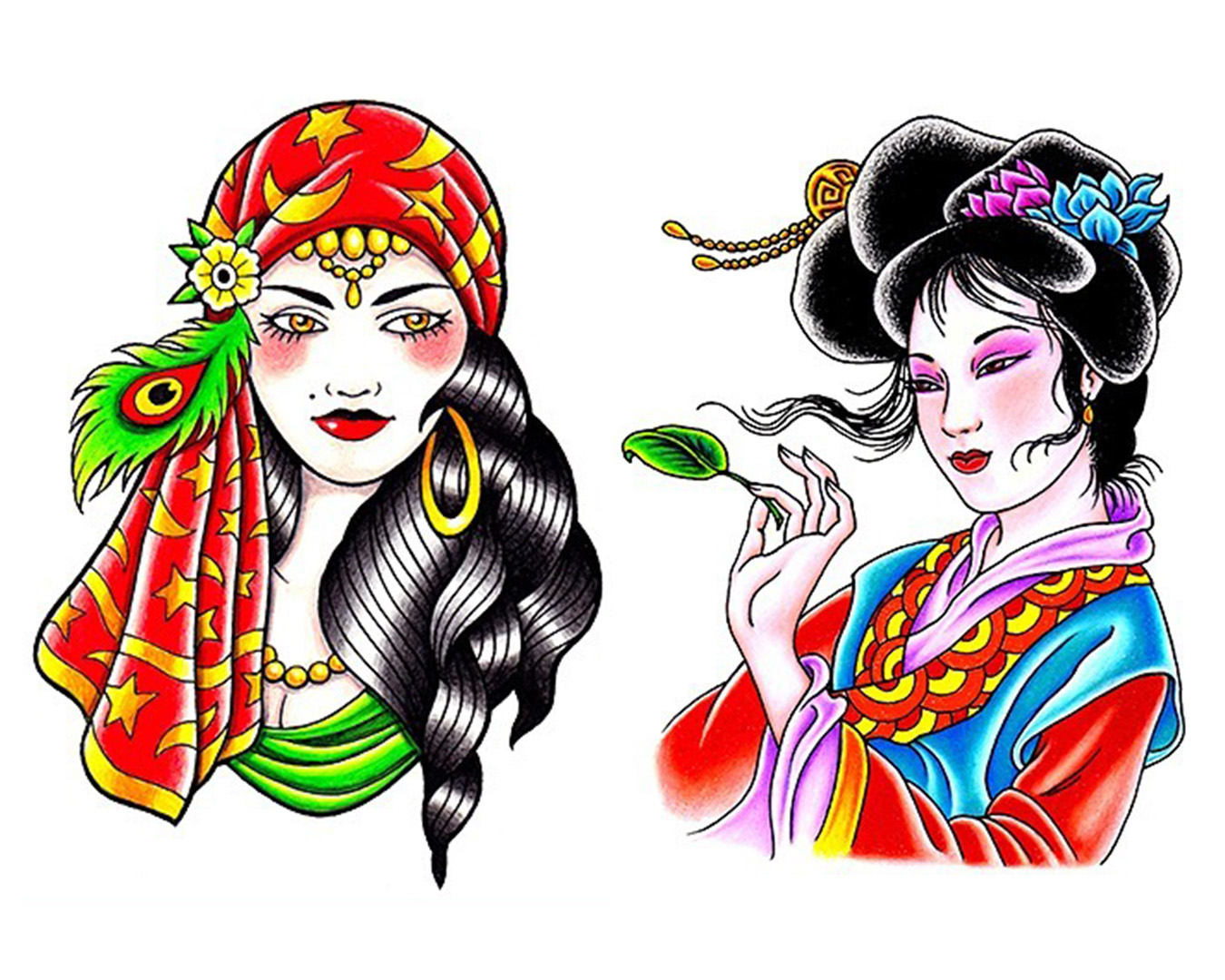 Gypsie and Geisha Tattoo Flash by JD Crowe