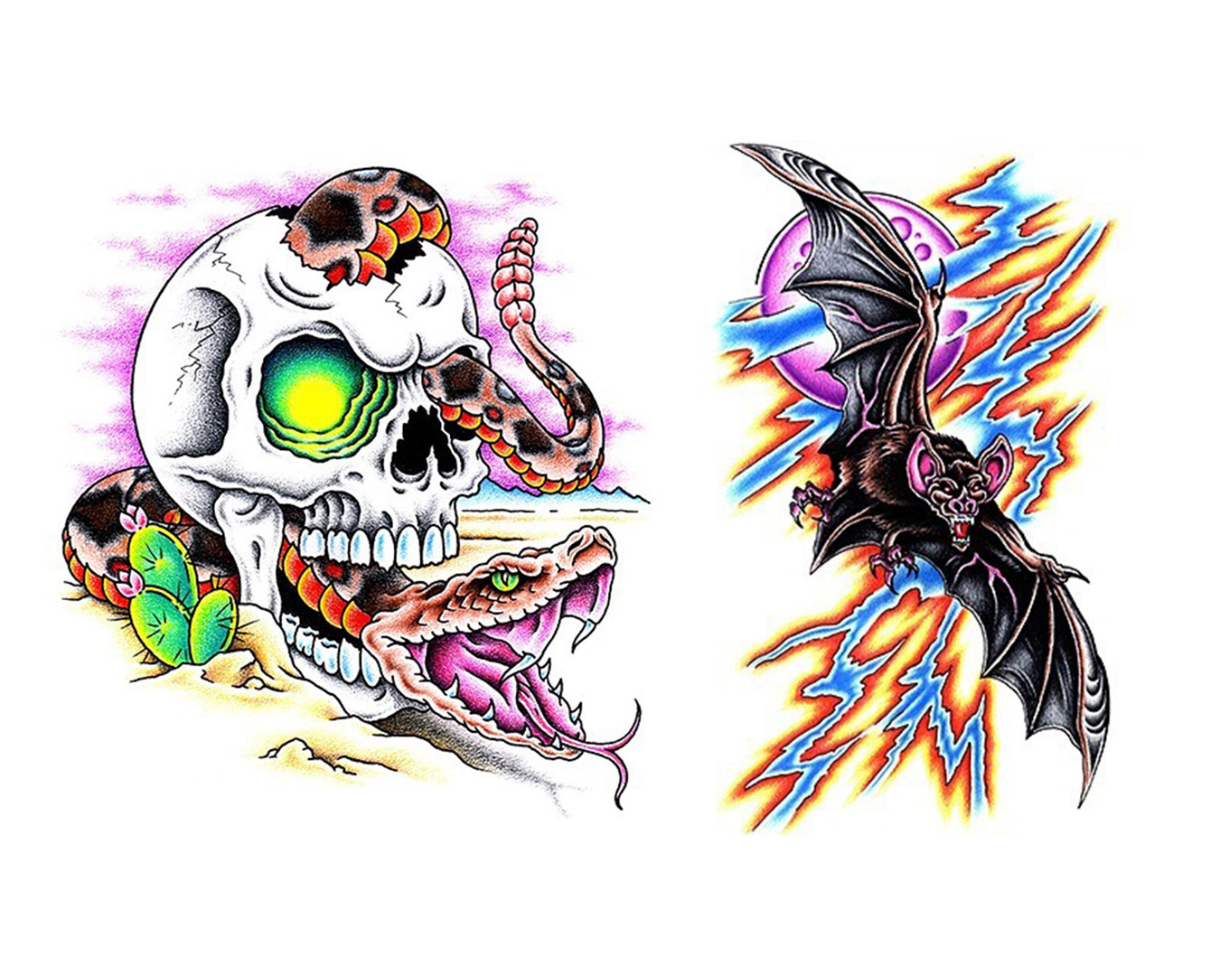 Skull, Snake., Bat, Lightning Tattoo Flash by JD Crowe