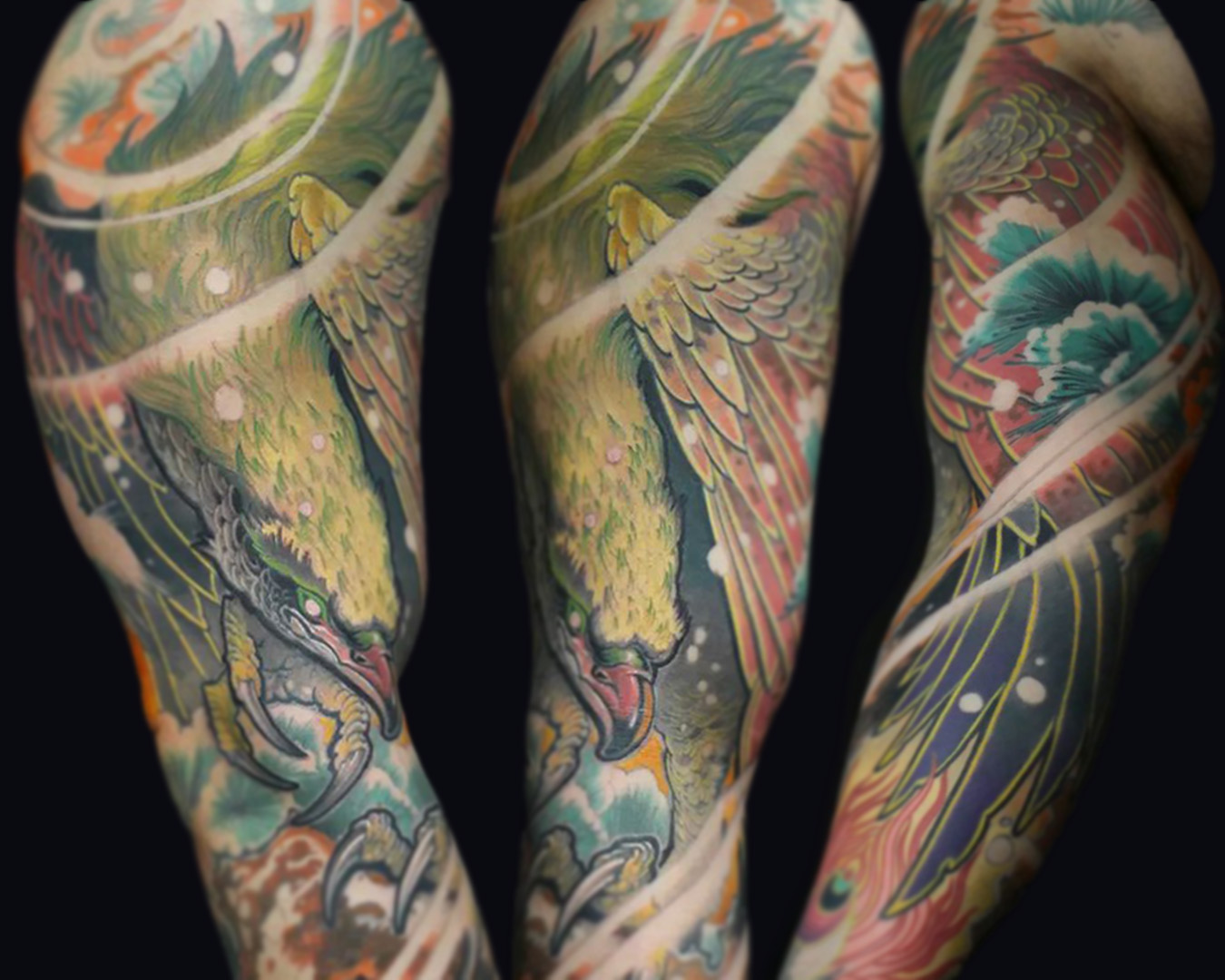 eagle hawk arm sleeve tattoo by patrick paul O'niel