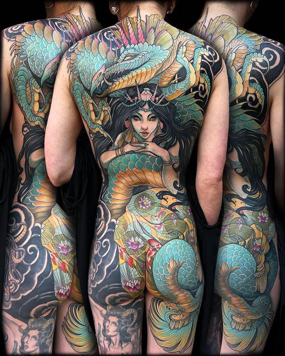 dragon and princess back tattoo by teresa sharpe