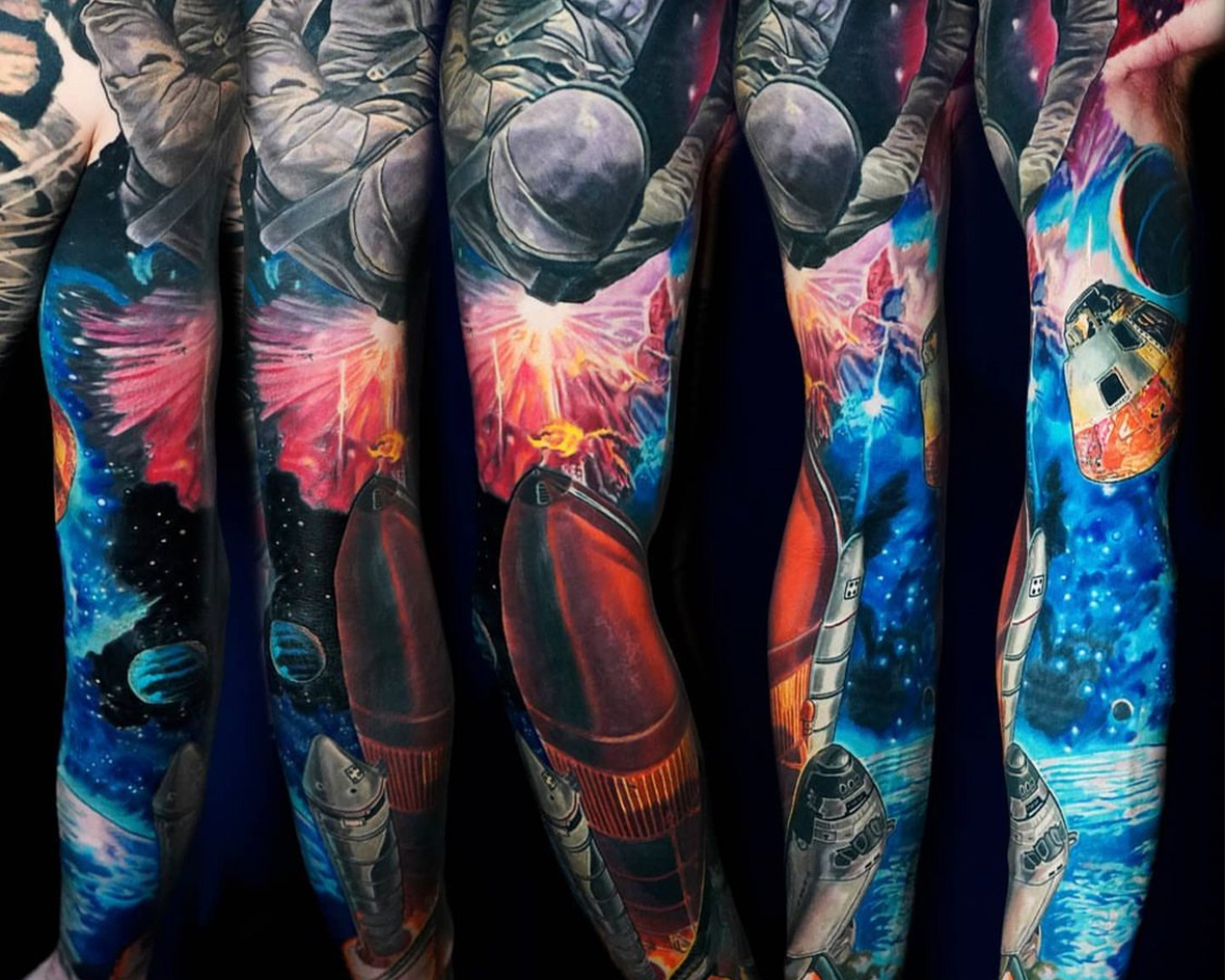 rocket astronaut sleeve tattoo