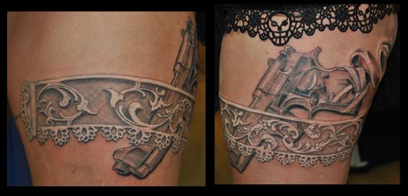 Tattoos by George : Tattoos : New : Gun and garter belt