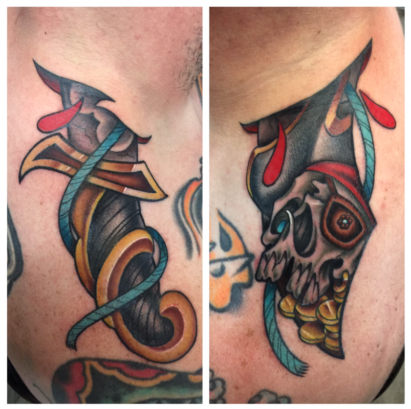 Pirate dagger through neck by Skyler Del Drago : Tattoos