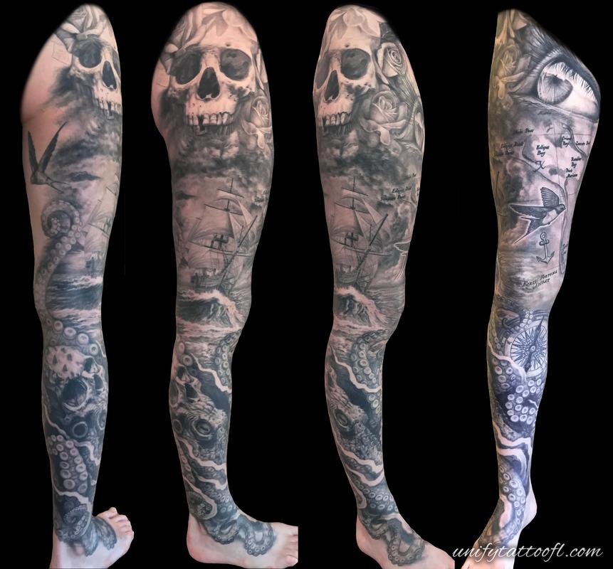 Unify Tattoo Company : Tattoos : Realistic : In progress leg sleeve