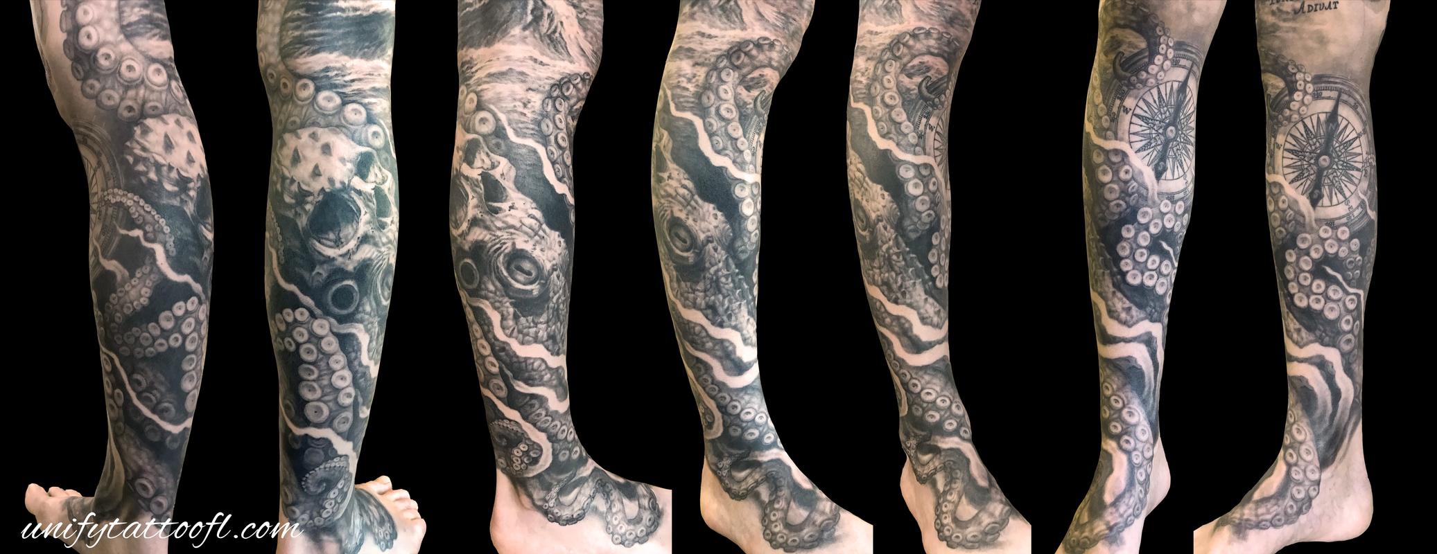 Unify Tattoo Company : Tattoos : Body Part Leg Sleeve : Octopus Tattoo