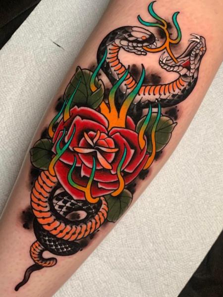 tattoos/ - 2 headed snake and rose - 145088