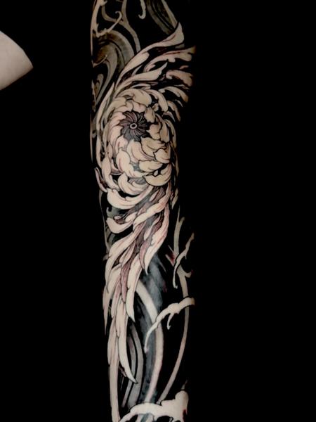 tattoos/ - Freehand Chrysanthemum Leg Sleeve - 147192