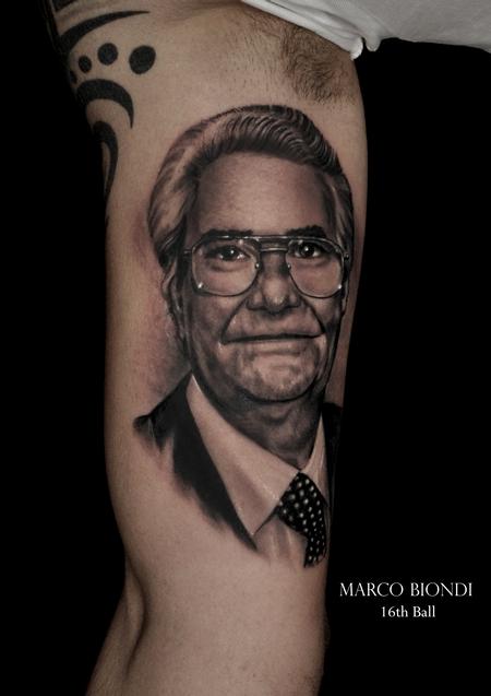 father face black n gray portrait tattoo by Marco Biondi: TattooNOW