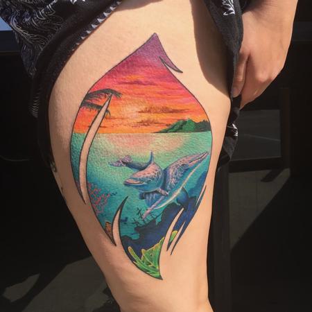 Lil dolphins 🐬 thank you Hannah and your paper skin 😅. #colortattoo  #chesttattoo #inflamedskin #paperskin #tattoo #tattooartist #ta... |  Instagram