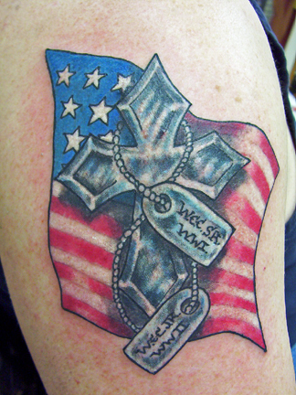 Memorial Flag/Cross/Dog tags by Jason Riddick: TattooNOW