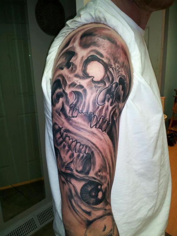 demon skull sleeve tattoos