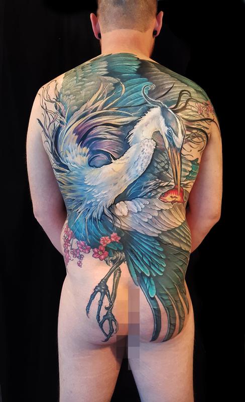 Great Blue heron done by naysla droguett at perception fine body arts in  Dallas Tx  rtattoos