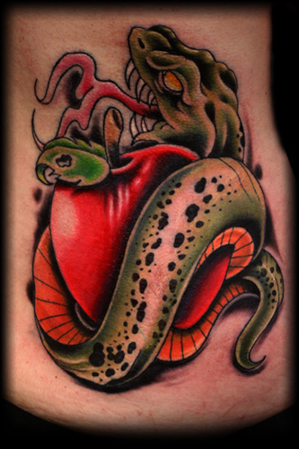Maximilian Tattoo : Tattoos : Original Art : Realistic Eve Hand Snake  Python Apple Tattoo