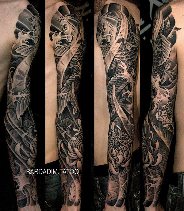 Japanese peony black and grey sleeve  Tattoo by Darko Groenhagen  Darkos  Oneness