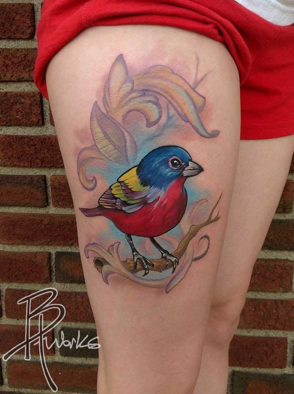 Rose with bird linework tattoo design digital download – TattooDesignStock