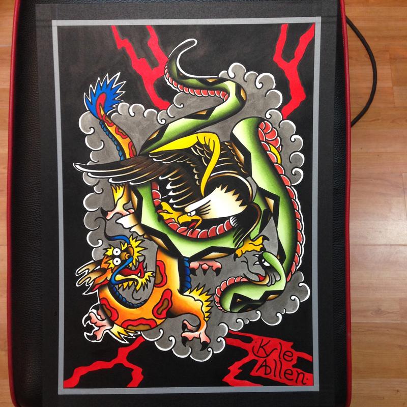 Traditional Battle Royal Eagle Dragon Snake Tattoo Flash by Kyle Grover ...