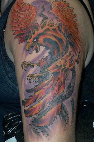 phoenix bird fire color tattoo