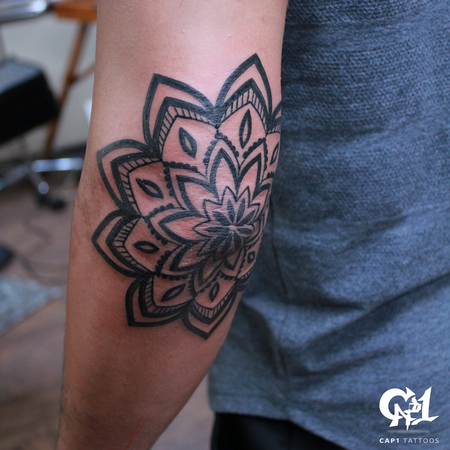 butterfly upper elbow tattoo - Black Rose Tattoo Shop