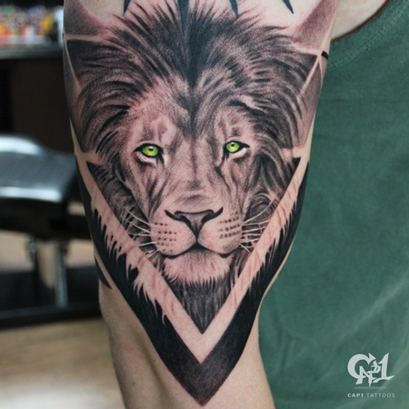 Tattoo tagged with: leo, animal, zodiac, geometric, lion | inked-app.com
