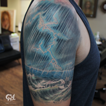 Black and blue lightning arm sleeve tattoo on Craiyon
