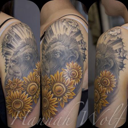 Lion face yellow sunflower minimal lion head design tattoo art line  drawing