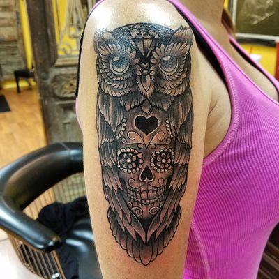 Premium Vector  Tattoo and t shirt design black and white hand drawn owl  skull engraving ornament