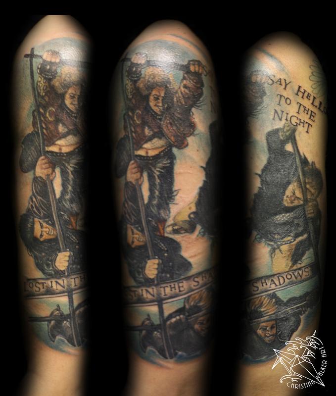 Brass Lantern Tattoo  I loved doing this tattoo based off a  jasonedmistonart painting of Keifer Sutherland in the Lost Boys Cool  addition to an 80s horror sleeve thelostboys keifersutherland  lostboystattoo thelostboystattoo 