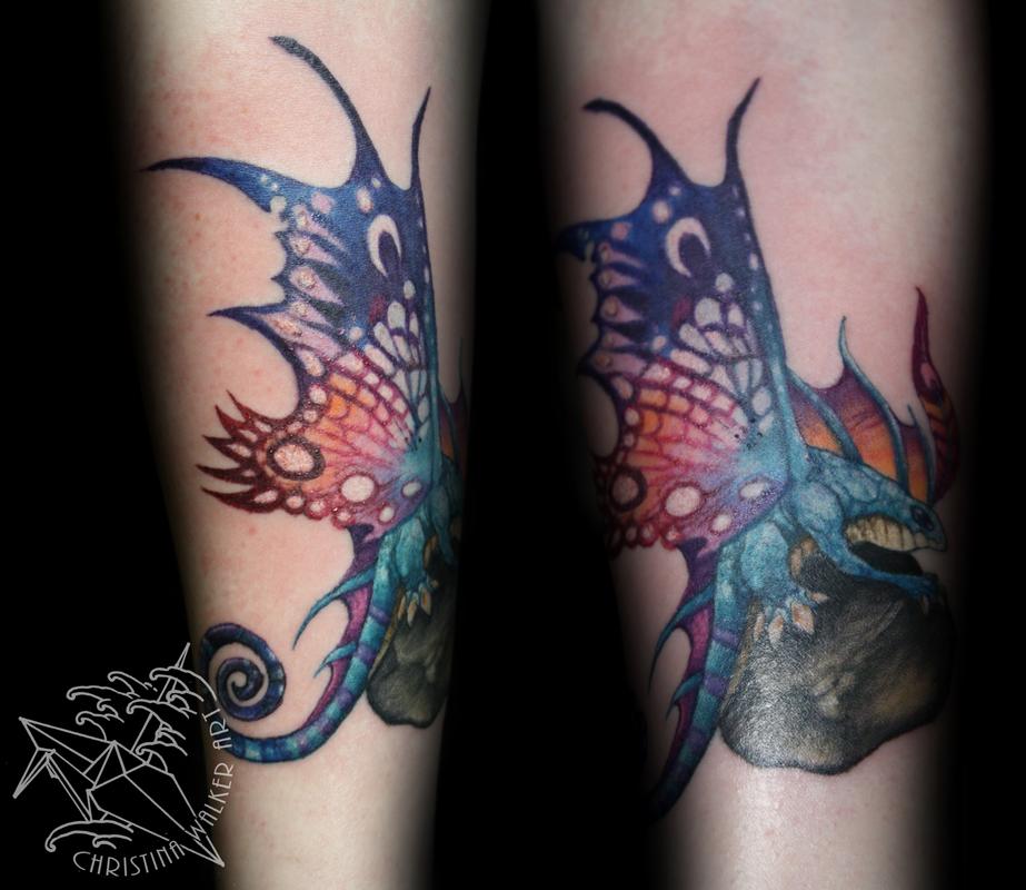 Women039s TShirt dark Gothic dragon fairy tattoos red wings and dragon  on chain  eBay