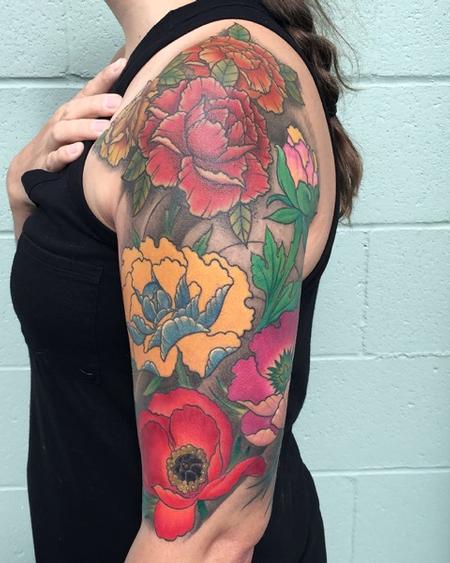 Full Color Flower Half Sleeve Tattoo By Eddie Zavala Tattoonow 