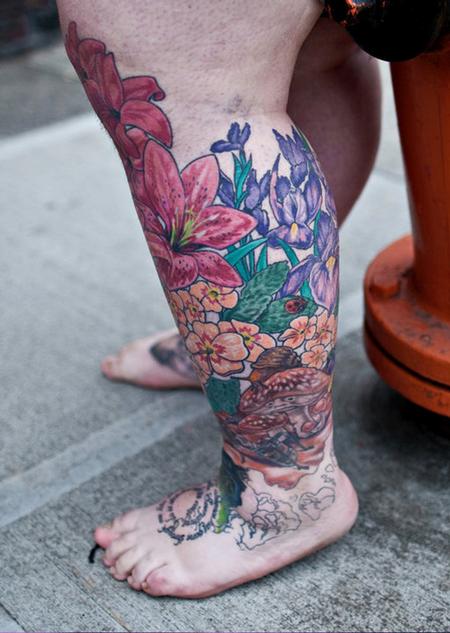 Color flowers sleeve tattoo by James Kern : Tattoos