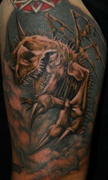 Flying Dragon Skeleton Tattoo Design