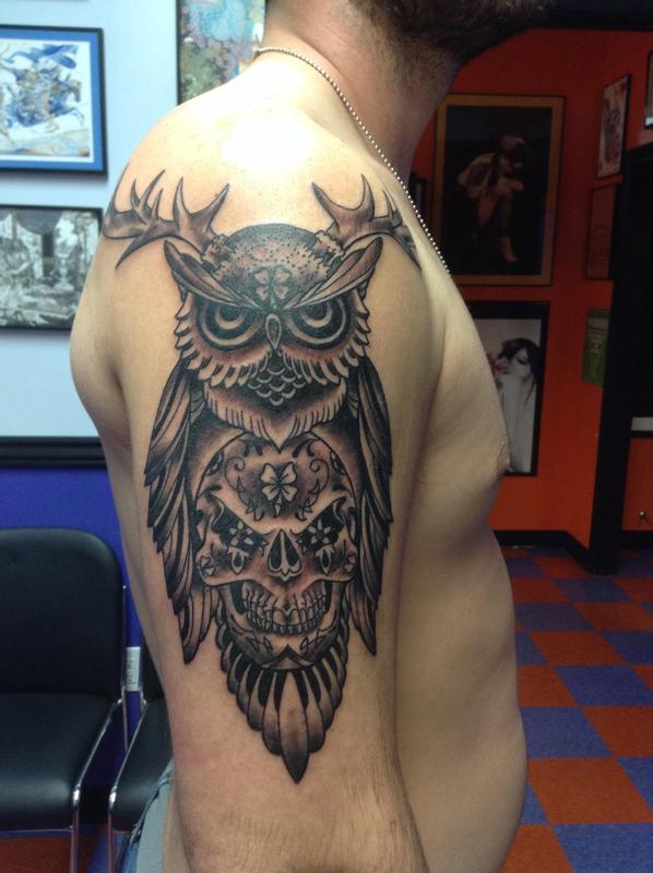 Parra Ink  Owl and skull Cover up on forearm By artist  Facebook