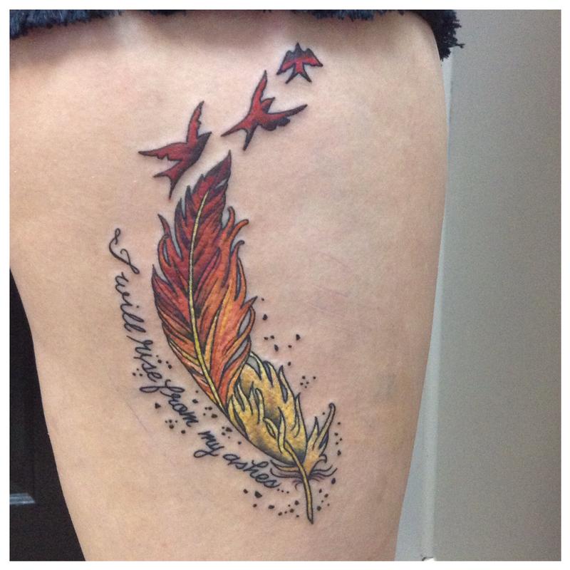 Phoenix Feather Tattoo On Sleeve by Melissa Fusco