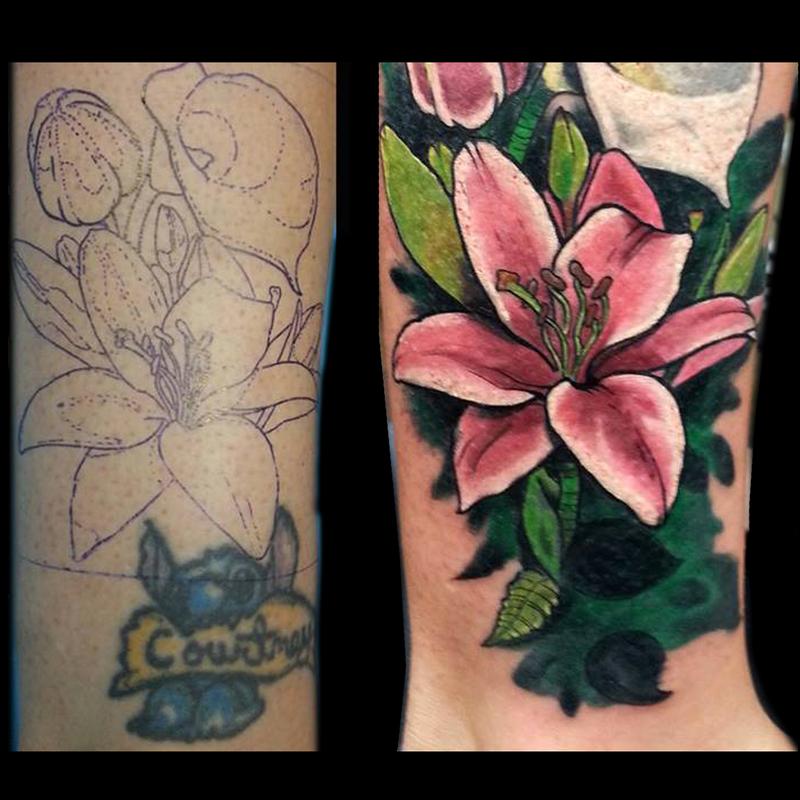 Stargazer Lily Cover Up by Stacey Blanchard TattooNOW