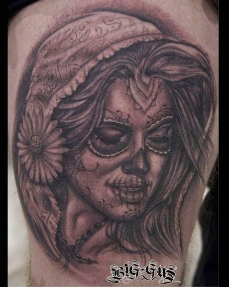 sugar skull woman tattoo on shoulder by ruben | Stable Diffusion