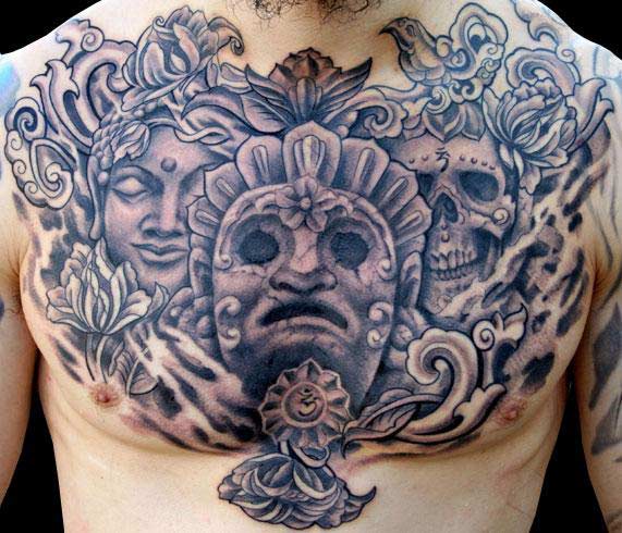 Man Right Chest Buddhist Tattoo