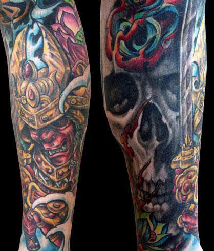 tattoos/ - Warrior and Skull Sleeve Tattoo - 25450