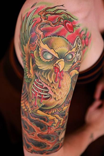 tattoos/ - Color Tree and Evil Owl Tattoo - 115643