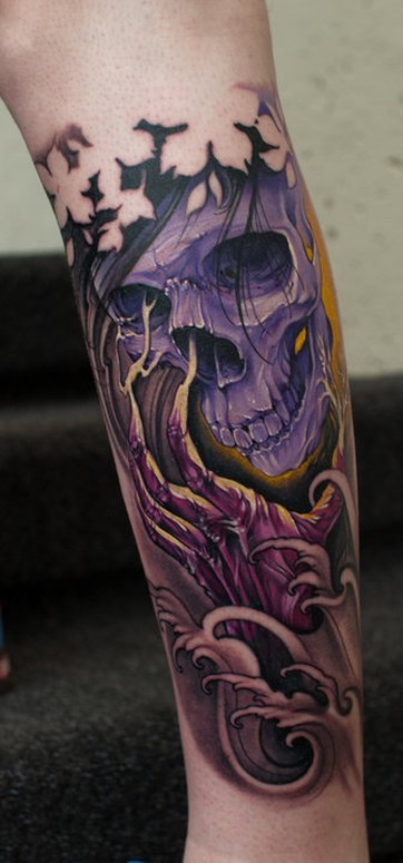 Color Trash Polka Skull Tattoo by Sean OHara TattooNOW