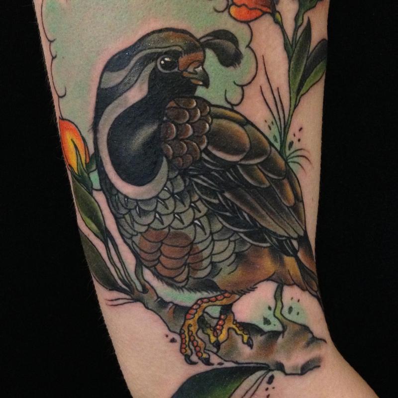 Color traditional quail tattoo, Gary Dunn Art Junkies Tattoos by Gary