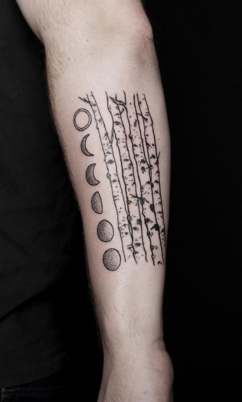Blackwork Birch Trees and Moon Phases by Ben Licata TattooNOW