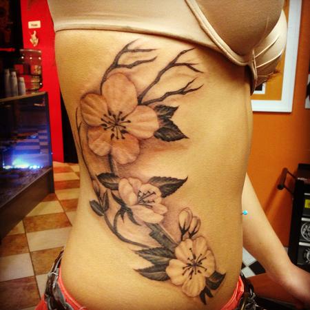 tattoos/ - Black and Gray Cherry Blossom Tattoo - 117558
