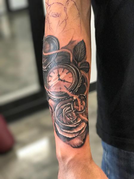 tattoos/ - Pocket watch and rose  - 128298