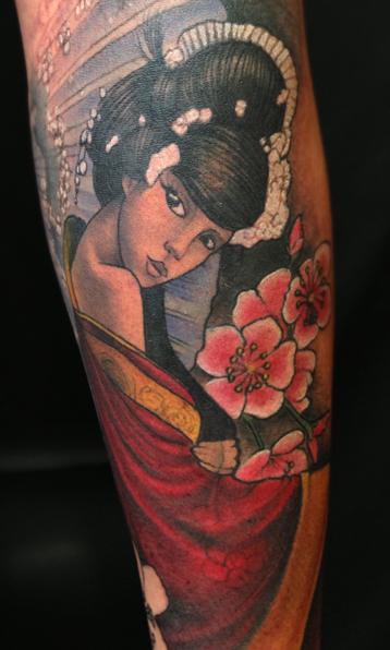 Japanese Geish Girl Color Arm Sleeve Tattoo By Jon Von Glahn: Tattoonow