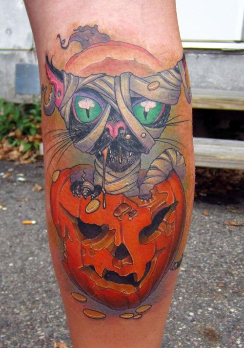 Start of my Halloween leg sleeve with this sweet jack k lantern by Casey  Glaspie at Mythical Wizard Tattoo in Indianapolis IN I cant wait to add  more  rhalloween