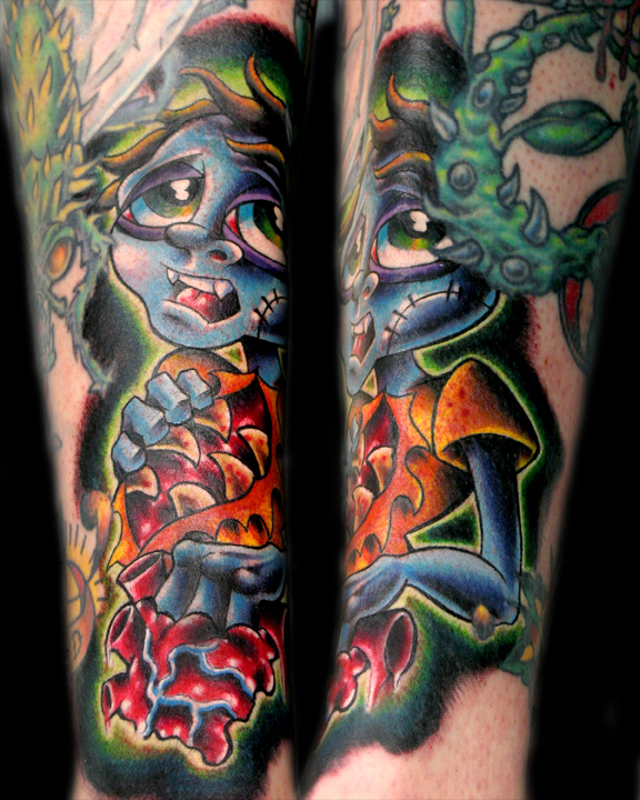 Tattoos by Alan Aldred : Tattoos : Body Part Leg : Zombie Chick Tattoo