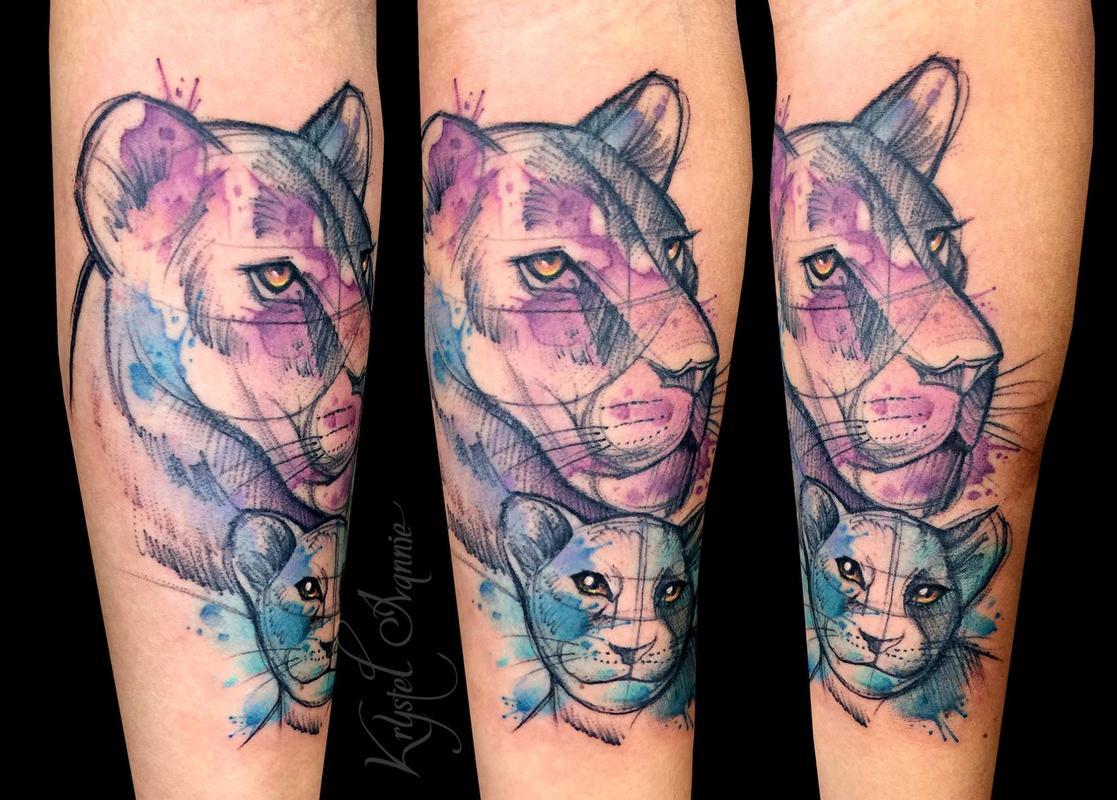 Tattoo uploaded by Carlos Luna  Lioness with her cubs  Tattoodo