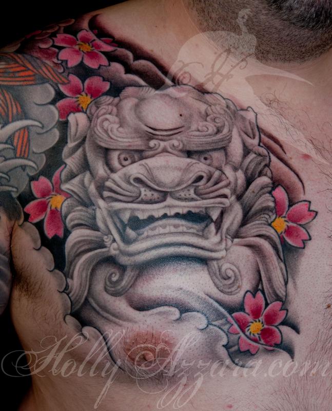 Foo dog head chest piece by danielwatkins13  Daniels booking period is  full until October If your looking to start a piece by him then    Instagram