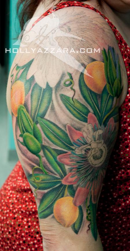 Passion Flower Half Sleeve Color In Progress by Holly Azzara TattooNOW